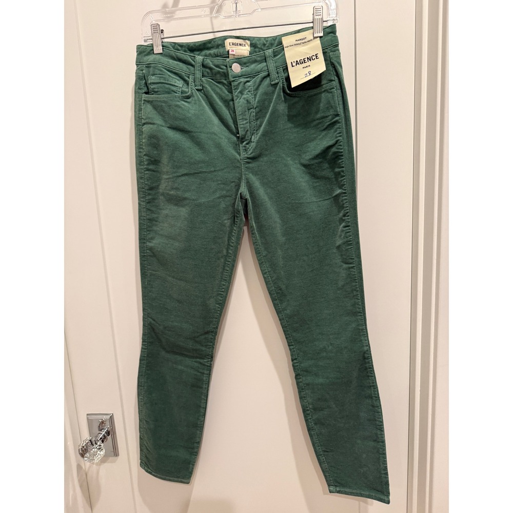 NWT L'AGENCE Margot Green Velvet Skinny Jeans Size 28 - Picture 6 of 7